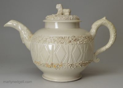 Staffordshire white salt glaze stoneware teapot, circa 1745