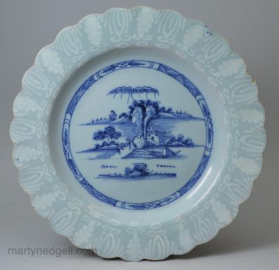 Bristol delft plate decorated with a bianco sopra bianco border, circa 1740