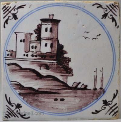 London delft tile decorated with two colours, circa 1740