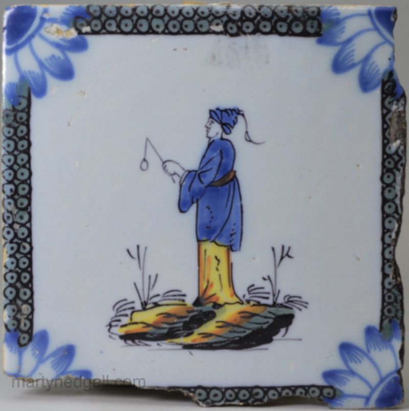 Liverpool delftware polychrome Chinoiserie tile decorated, circa 1750