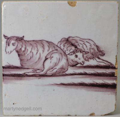 Liverpool delft tile, circa 1750, design copied from a book of etchings by Nicolaes Berchen 1620-83