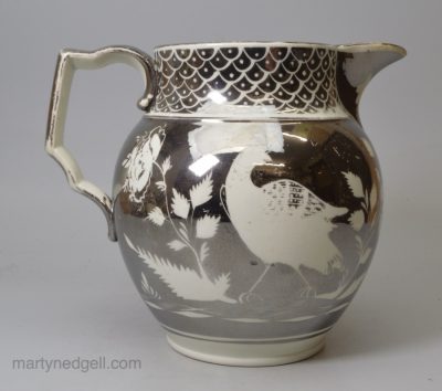 Pearlware pottery jug decorated with silver resist lustre, circa 1820