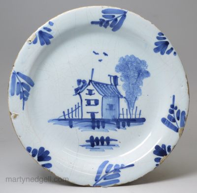 Small London delft pancake plate, circa 1740