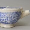 Pearlware pottery feeding cup decorated with a blue transfer under the glaze, circa 1840