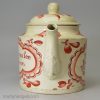 Creamware pottery teapot 'When this you see Remember me', circa 1770