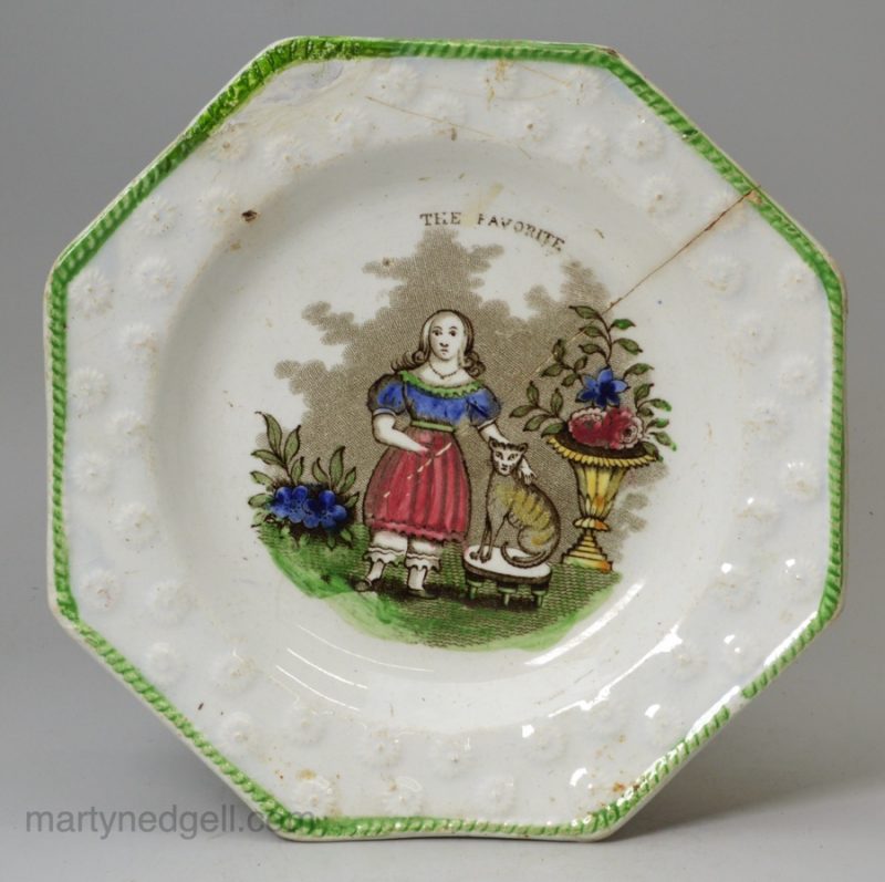 Pearlware pottery child's plate 'MY FAVORITE', circa 1830