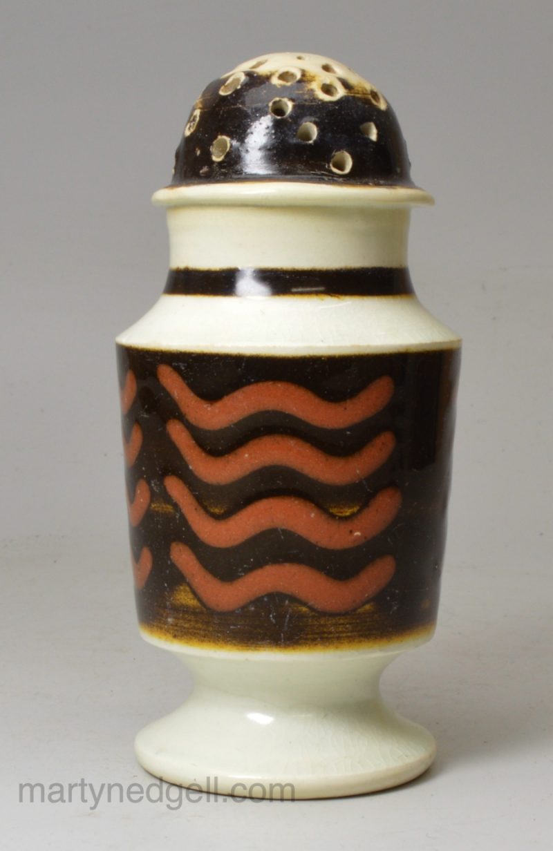 Mochaware pottery pepper pot, circa 1830