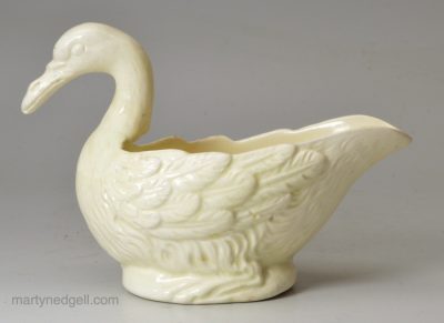 Creamware pottery sauce boat modelled as a swan, circa 1780