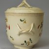 Creamware pottery sugar bowl and cover decorated with enamels over the glaze, circa 1770