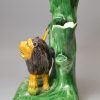 Ralph Wood type lion spill vase decorated with colours under a pearlware glaze, circa 1790