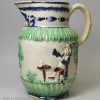 Pearlware pottery jug moulded with the Parson, Clerk and Sexton, and decorated with blue and green under the glaze, circa 1790, possibly Wood Family