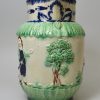 Pearlware pottery jug moulded with the Parson, Clerk and Sexton, and decorated with blue and green under the glaze, circa 1790, possibly Wood Family