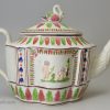 Pearlware pottery teapot decorated with overglaze enamels, circa 1820