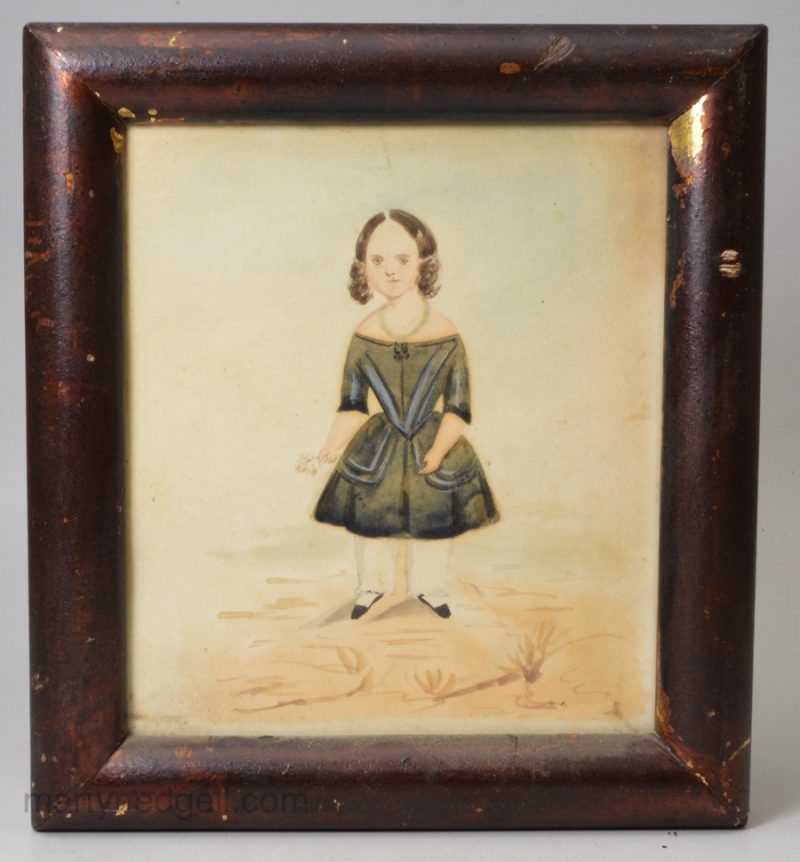 English naive watercolour of a girl, circa 1840