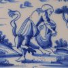 Dutch Delft biblical tile, 'Samson killing the lion', circa 1750