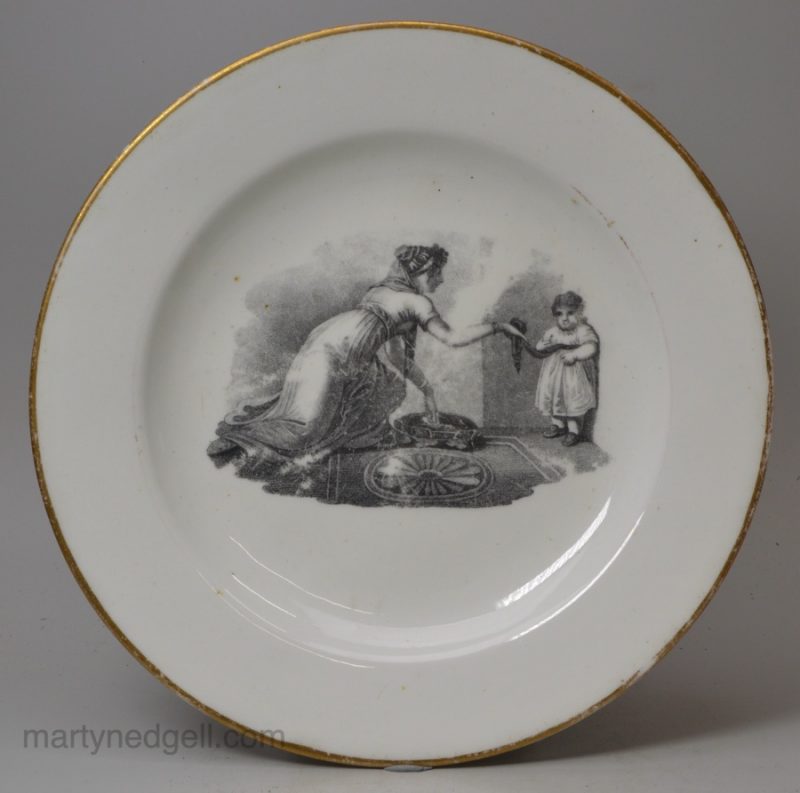 English porcelain plate decorated with an Adam Buck style print, circa 1820