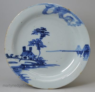 London delft pancake plate decorated in blue, circa 1740