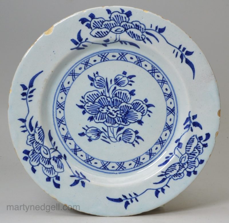 Unusually small London delft plate, circa 1740