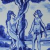 London Delft biblical tile, Adam & Eve the temptation and fall, circa 1740