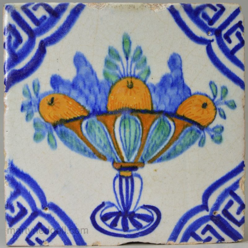 Dutch Delft polychrome tile, circa 1600