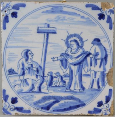 London Delft biblical tile, Christ and the women of Cannan, circa 1740