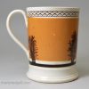 Mochaware pottery mug decorated with a dendritic design on tan coloured slip, circa 1830