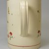 Creamware pottery tankard decorated in enamels over the glaze with the name 'Janet Forbes' within a family crest, circa 1790