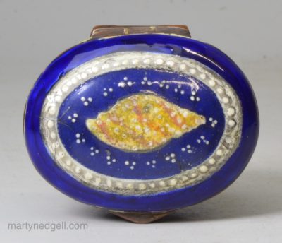 Bilston enamel patch box, circa 1780