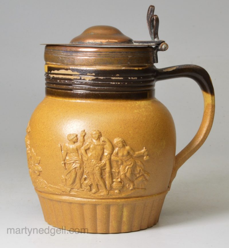 Small stoneware mustard pot, circa 1800 Adams Pottery