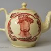 Creamware pottery teapot 'God Speed The Plough', circa 1770