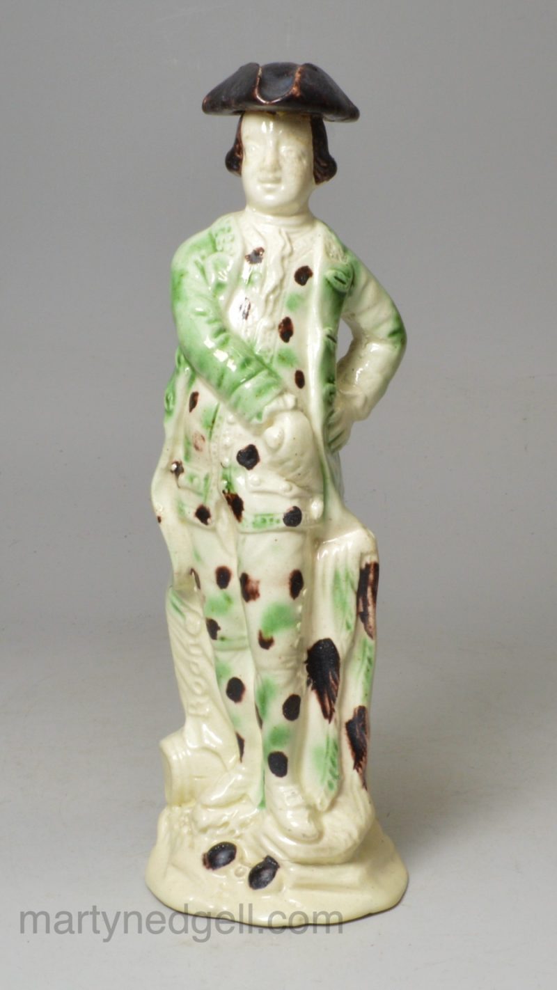 Creamware pottery figure of Lord Rodney decorated with colours under the glaze, circa 1795