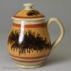 Mocha ware pearlware pottery mustard pot decorated with dendritic markings on mustard slip, circa 1830