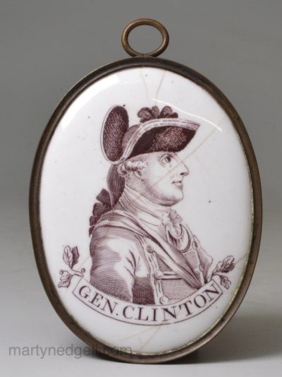 South Staffordshire enamel plaque printed with the profile of General Clinton, circa 1780