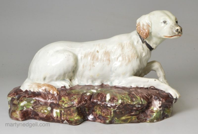 Staffordshire pearlware pottery model of an English setter, circa 1810, probably Enoch Wood Pottery