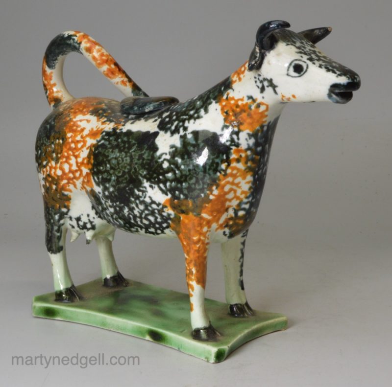 Prattware pottery cow creamer, circa 1820