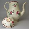 Creamware pottery coffee pot decorated with overglaze floral enamels, circa 1780 possibly Leeds Pottery