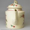 Creamware pottery teapot decorated with enamels over the glaze, circa 1780