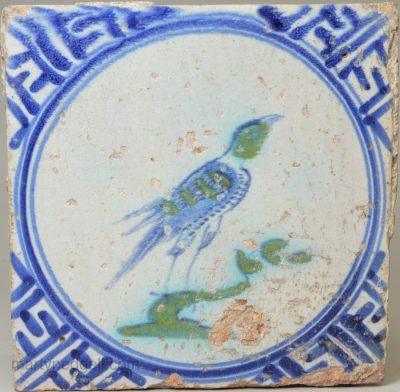 Dutch Delft bird tile, circa 1640