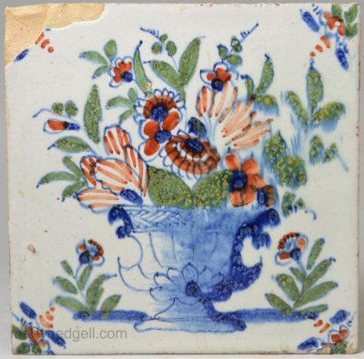 London delft polychrome tile, circa 1740