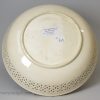 Pierced rim creamware pottery shallow bowl, circa 1790, one of two available