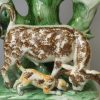 Ralph Wood type pearlware pottery bull baiting spill vase group decorated with colours under the glaze, circa 1790