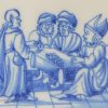 Dutch Delft biblical tile, Judas betraying Jesus for thirty pieces of silver, circa 1750