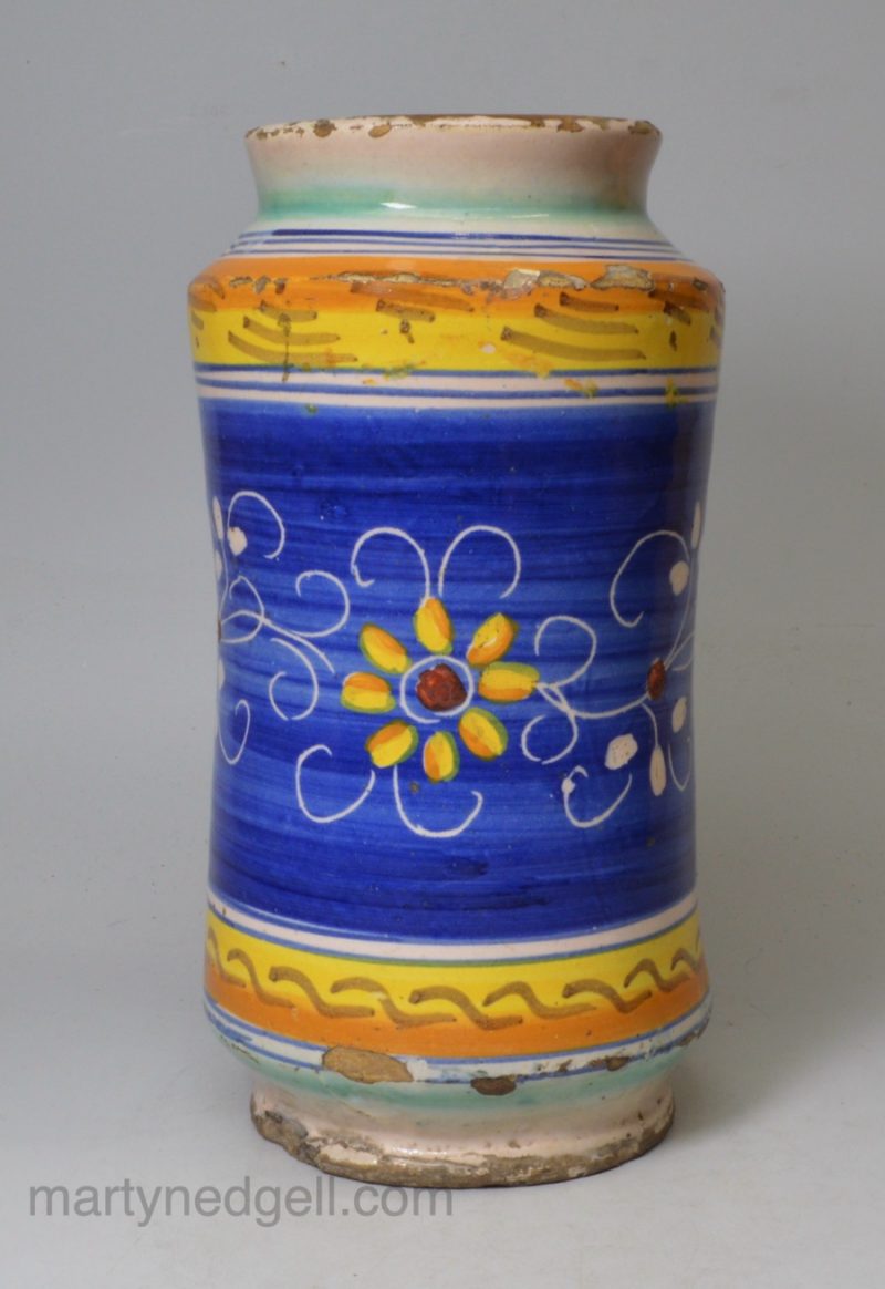 Italian maiolica albarello, circa 1550, Montelupo