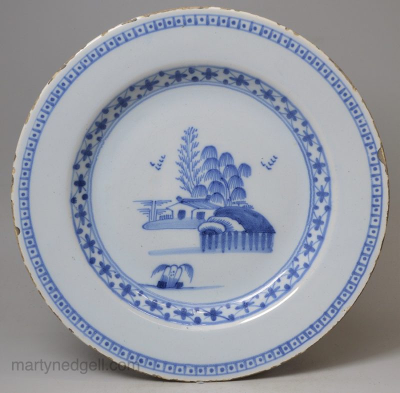 London delft plate, circa 1750