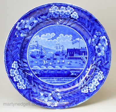 Pearlware pottery plate commemorating the 'Landing of General Lafayette in New York 1824' Clews Pottery