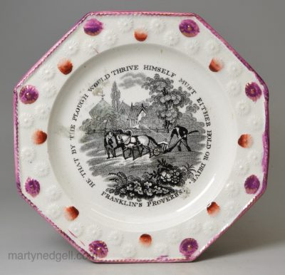 Pearlware pottery child's plate 'FRANKLIN'S PROVERBS', circa 1830