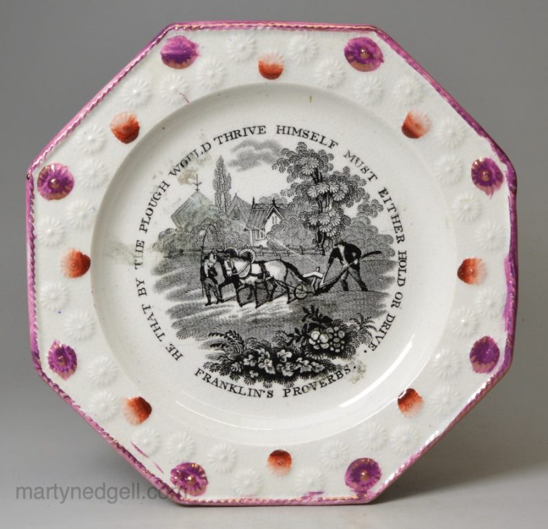 Pearlware pottery child's plate 'FRANKLIN'S PROVERBS', circa 1830