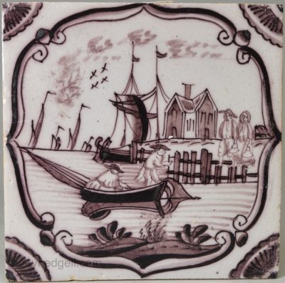 Dutch Delft tile, circan 1750
