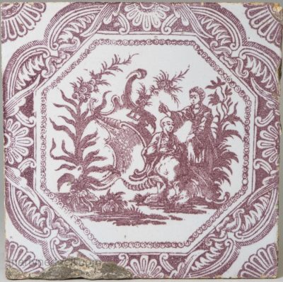 Liverpool Delft tile decorated with a Sadler wood block print, circa 1756-7