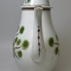 Pearlware pottery coffee pot decorated with pea fowl in colours under the glaze, circa 1820